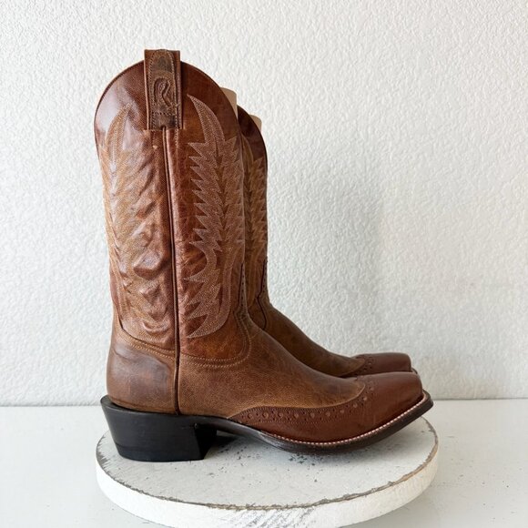 Rod Patrick Mens Cowboy Boots 10.5B Brown Calf Western Leather Soles Blunt Toe - Picture 2 of 14